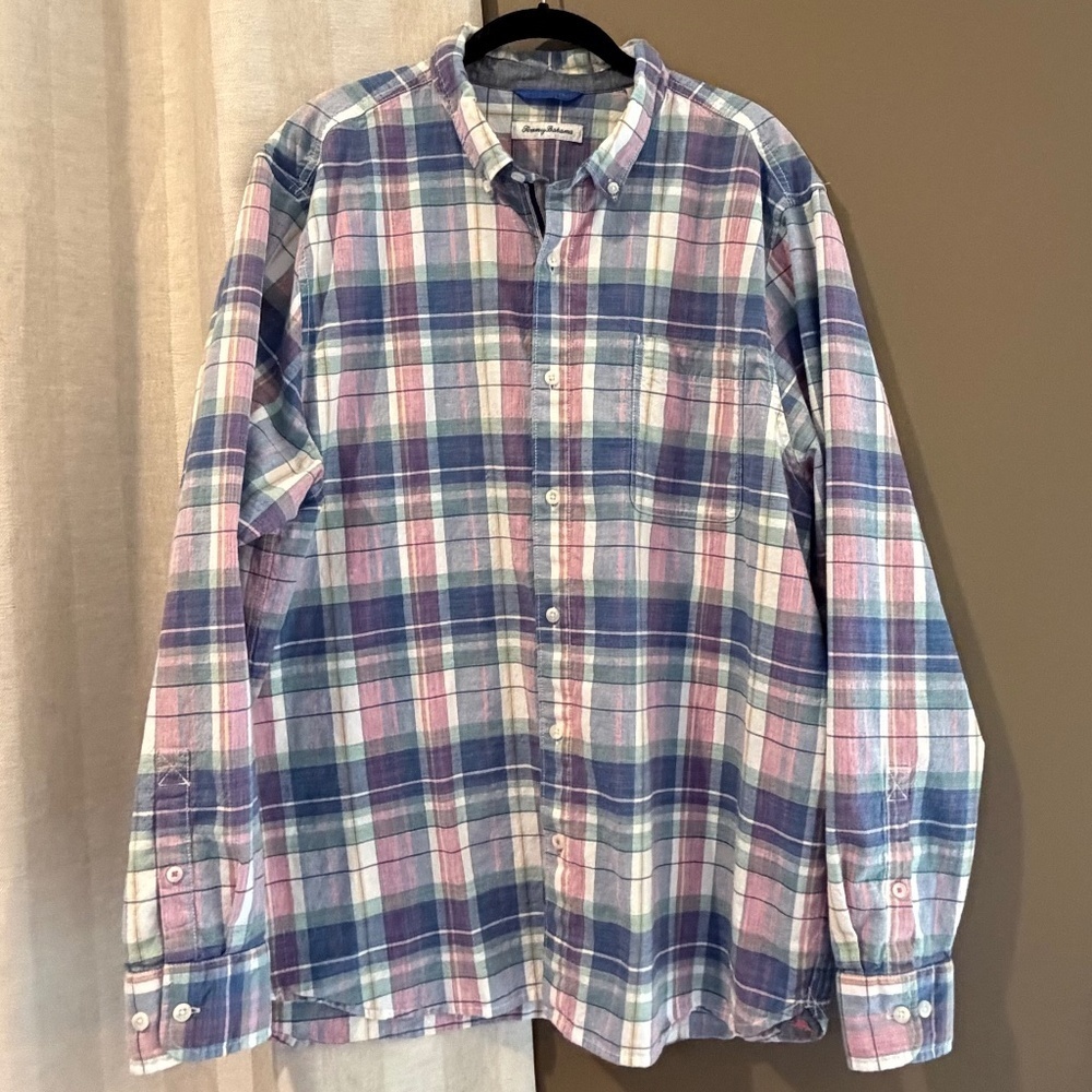 Tommy Bahama Men's Pastel Plaid Long Sleeve Easter Sunday Spring Church, Size XL